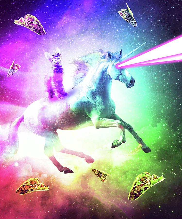 Space Cat Riding Unicorn Laser Tacos And Rainbow Digital Art By Random Galaxy