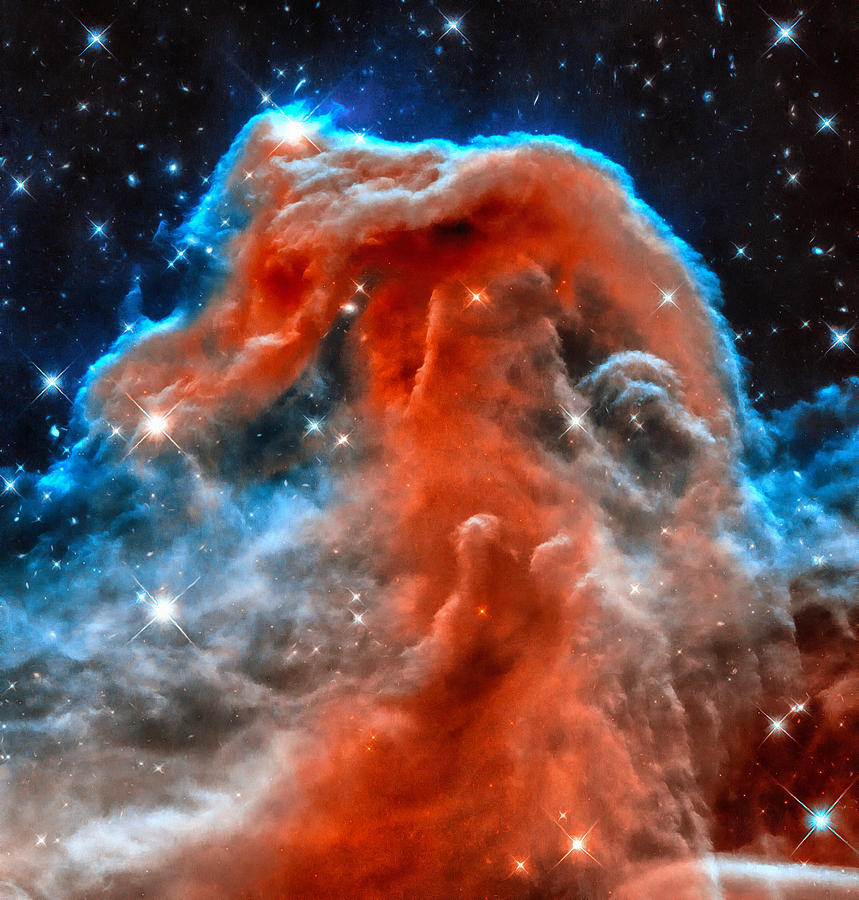 Space Photograph - Space image horsehead nebula orange red blue black by Matthias Hauser