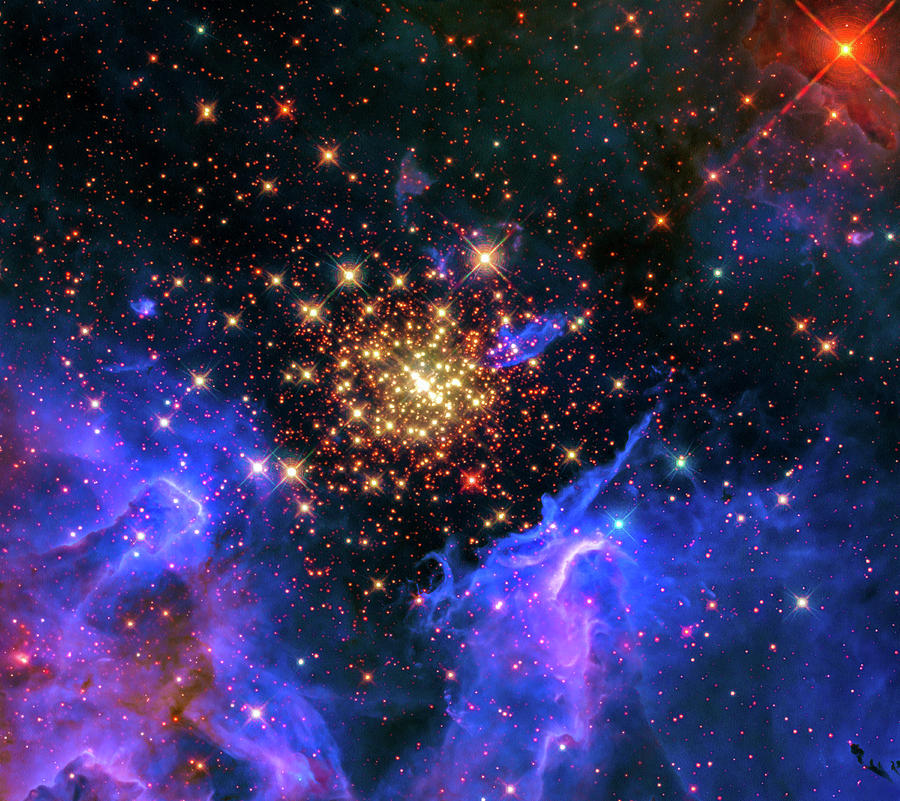 Space Image Starburst Cluster black blue golden Photograph by Matthias Hauser