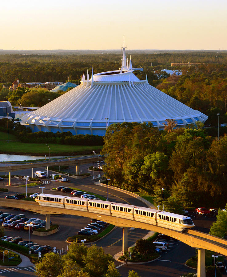 Space Mountain and Monorail Peach Photograph by David Lee Thompson