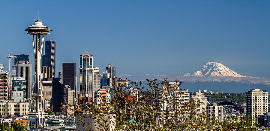 Space Needle and MT. Rainier Photograph by Rob Green