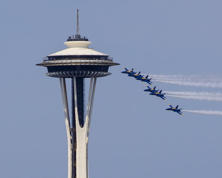 Space Needle Blue Angels Photograph by Monica Zaborac