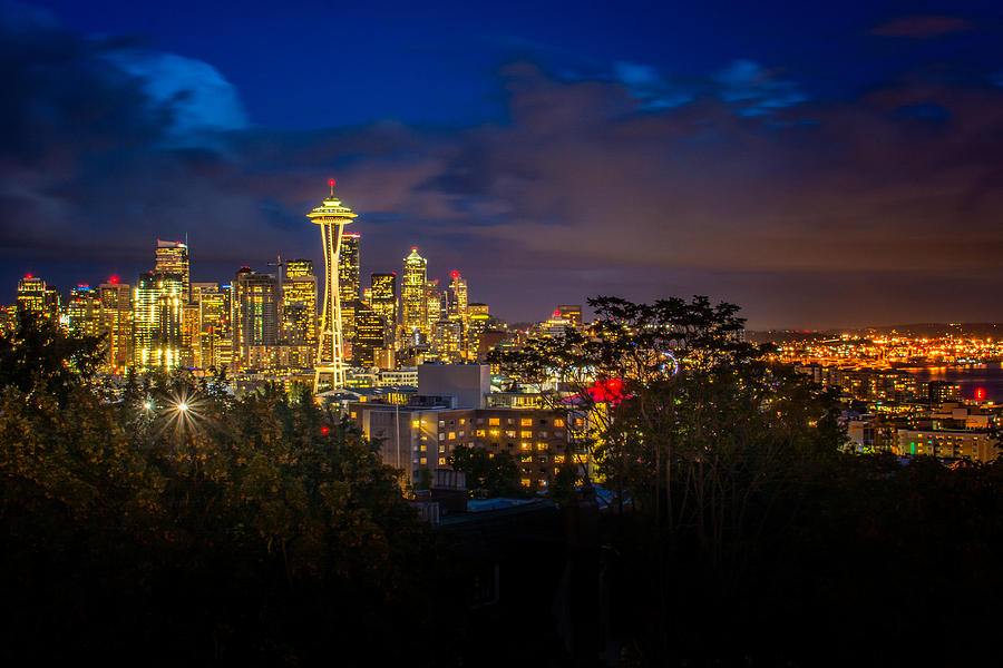 Space Needle in Seattle after dark Photograph by Claudia Abbott