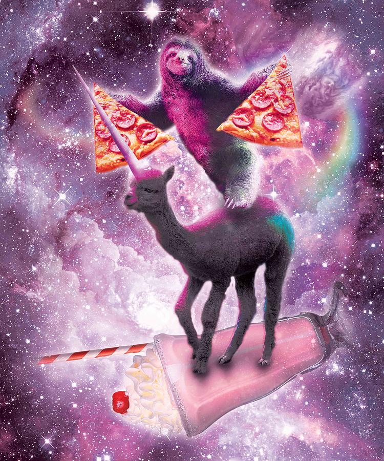 Space Pizza Sloth On Alpaca Unicorn On Milkshake Digital Art By Random Galaxy Fine Art America