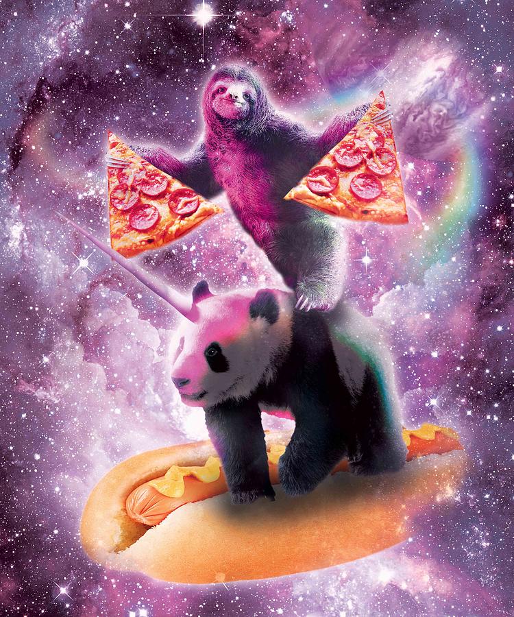 Multicolor 16x16 Random Galaxy Thug Space Sloth On Goat Unicorn-Pizza Throw Pillow 