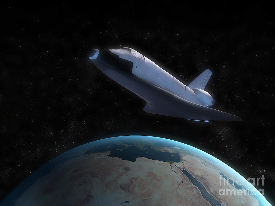 Space Shuttle Backdropped Against Earth Digital Art by Carbon Lotus
