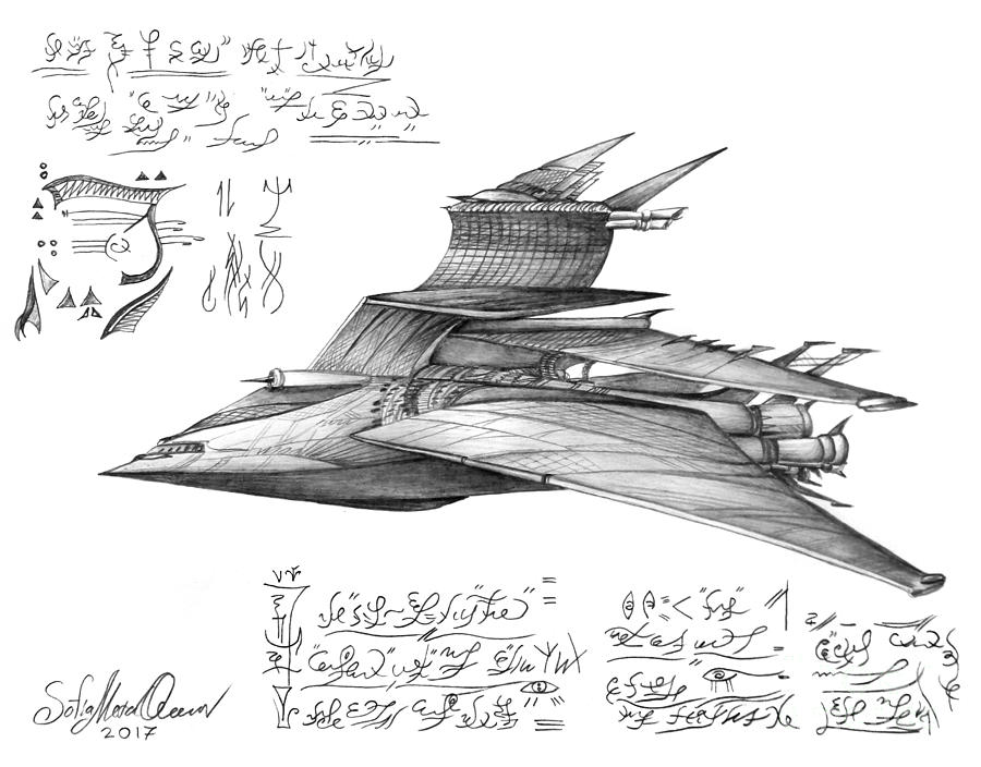 Pencil Concept Art Drawing of Set of Futuristic Spaceships or spacecrafts  Illustration #99832080