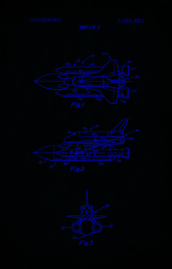 Space Shuttle Patent Drawing 1c Mixed Media by Brian Reaves