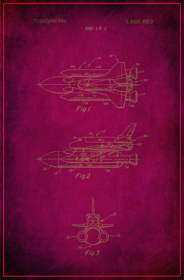 Space Shuttle Patent Drawing  Mixed Media by Brian Reaves