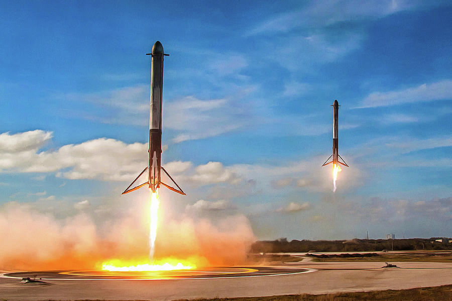 Spacex Photograph - SpaceX Falcon Heavy booster landing by SpaceX