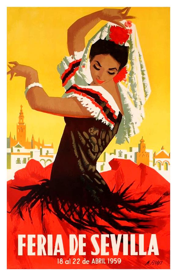 Travel Poster Digital Art - Spain 1959 Seville April Fair Poster by Retro Graphics
