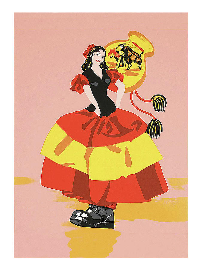Vintage Painting - Spain, dancing woman with big shoe by Long Shot