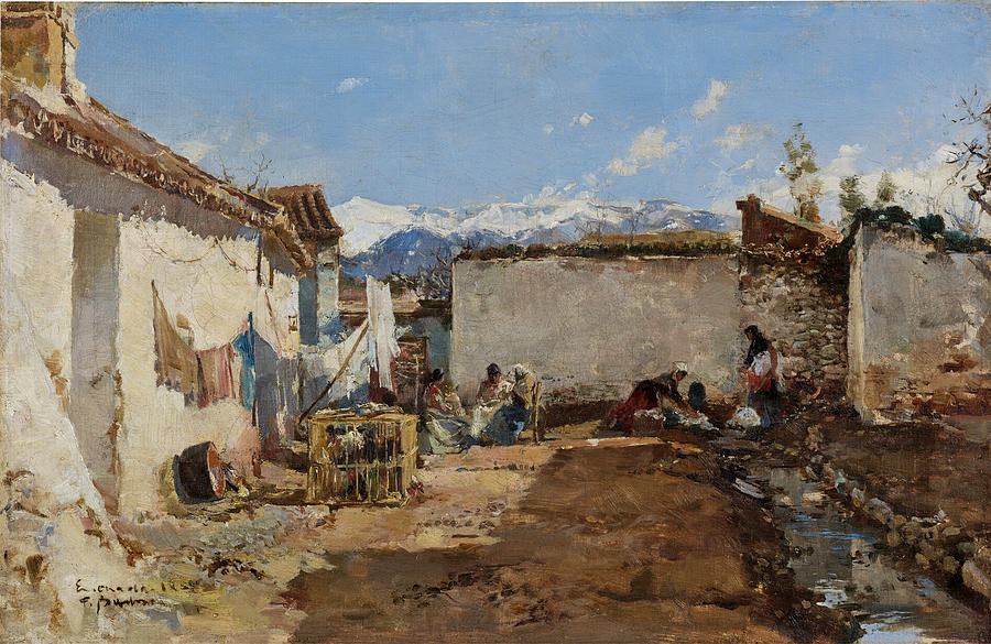 Spanish Backyard in Sunlight Painting by Frank Buchser