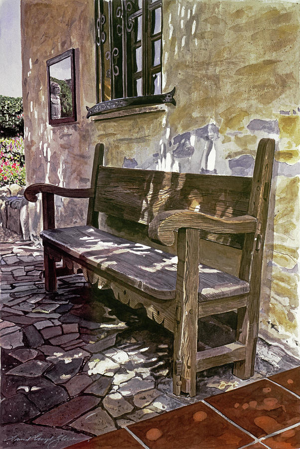 Landmark Painting - Spanish Bench, Mission Carmel by David Lloyd Glover