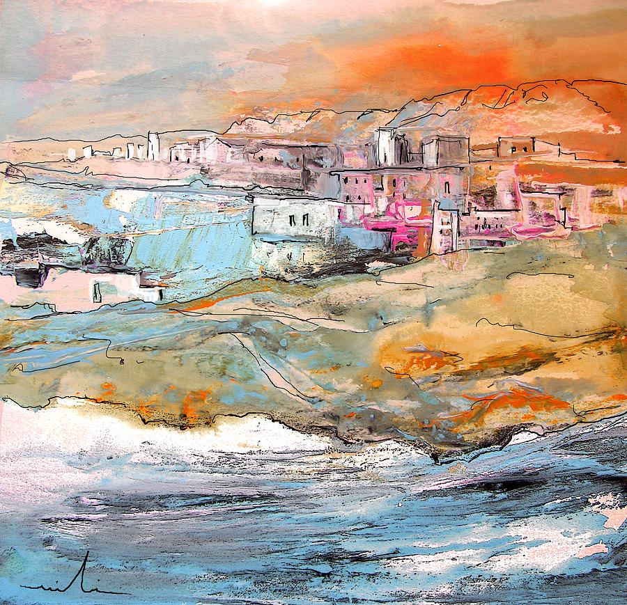 Spanish Coast Town Painting by Miki De Goodaboom