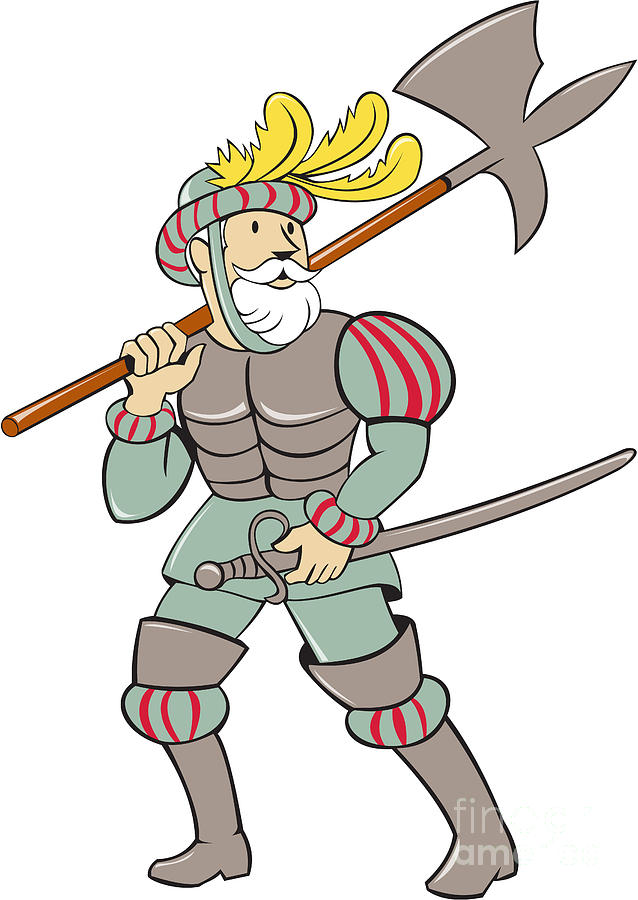 Spanish Conquistador Ax Sword Cartoon Digital Art by Aloysius Patrimonio