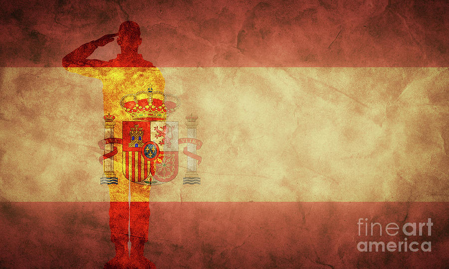 Spanish grunge flag with soldier silhouette. Photograph by Michal Bednarek