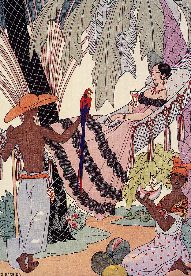 Parrot Painting - Spanish Lady In Hammock With Parrot by Georges Barbier