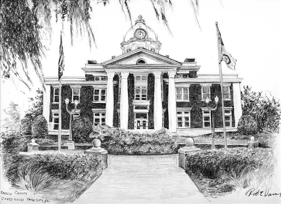 Architecture Drawing - Spanish Moss Courthouse by Rod Varney