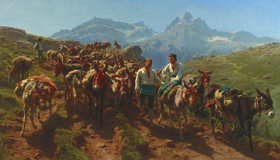 Spanish Muleteers Crossing The Pyrenees Painting by Mountain Dreams ...