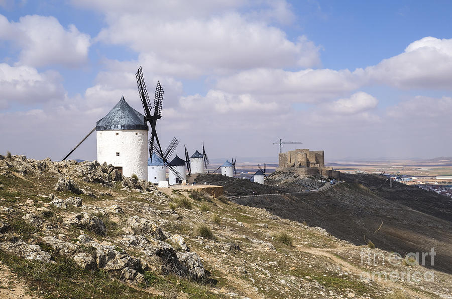 Spanish Windmills and Castle of Consuegra Digital Art by Perry Van Munster