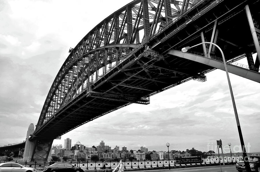 Black And White Photograph - Spanning Sydney Harbour - Black and White by Kaye Menner