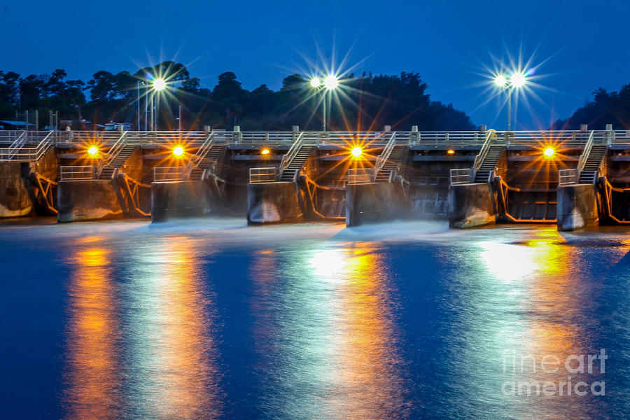 Sparkling Lights at Dam #1 Photograph by Tom Claud