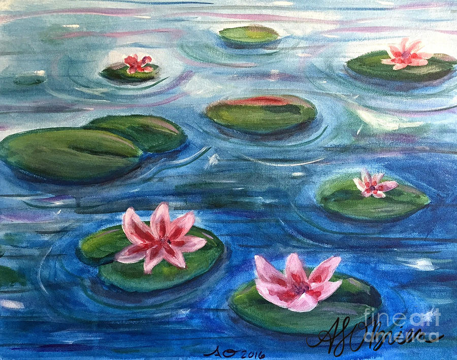 Sparkling Lily Pond Painting by Amber O'Brien - Fine Art America