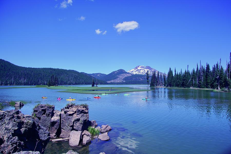 Sparks Lake with Kayakers Photograph by Brent Bunch