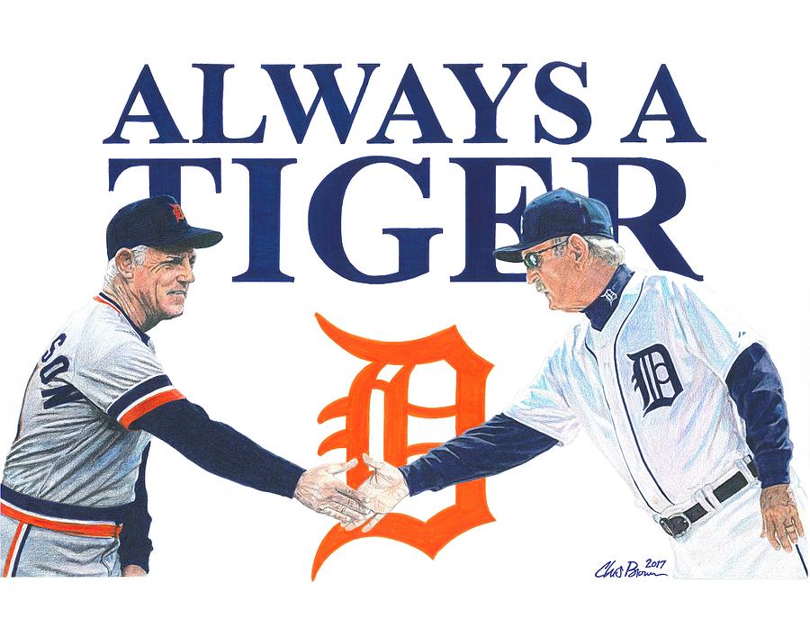 Always a Tiger - Sparky Anderson and Jim Leyland Drawing by Chris Brown