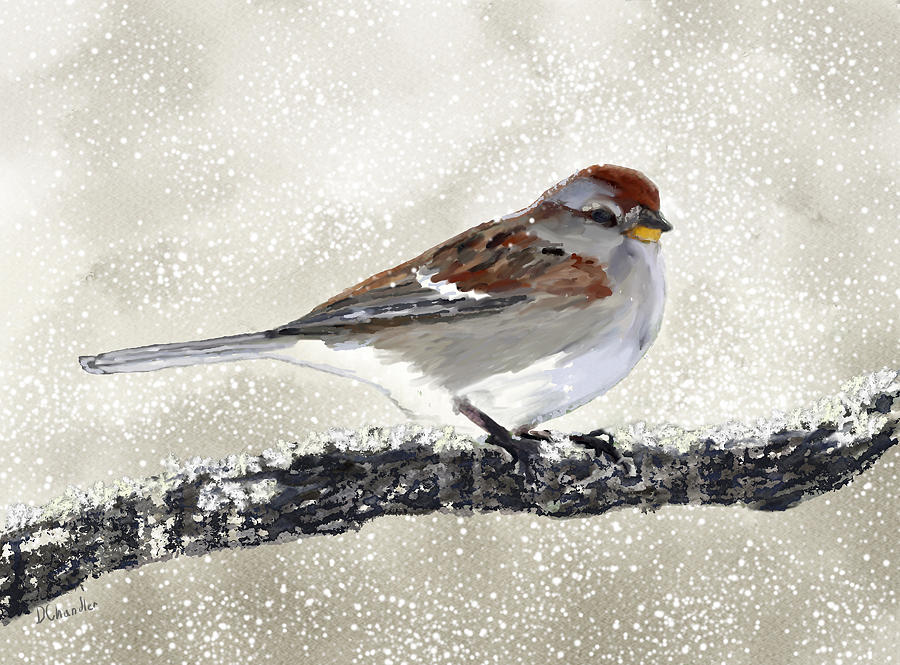 Sparrow in the Snow Painting by Diane Chandler