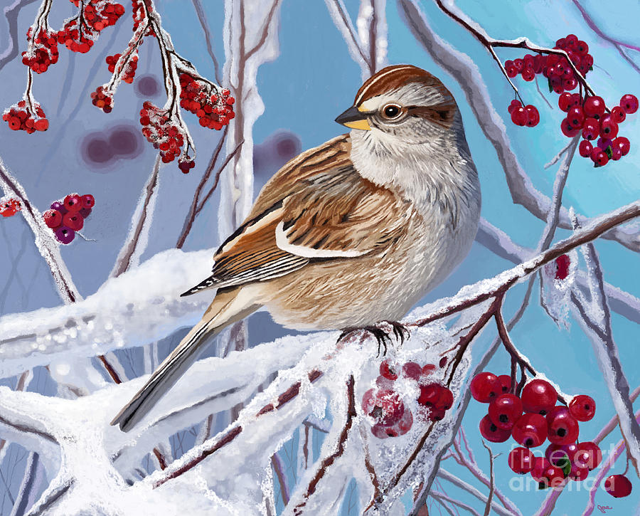 Sparrow in Winter Painting by Jackie Case