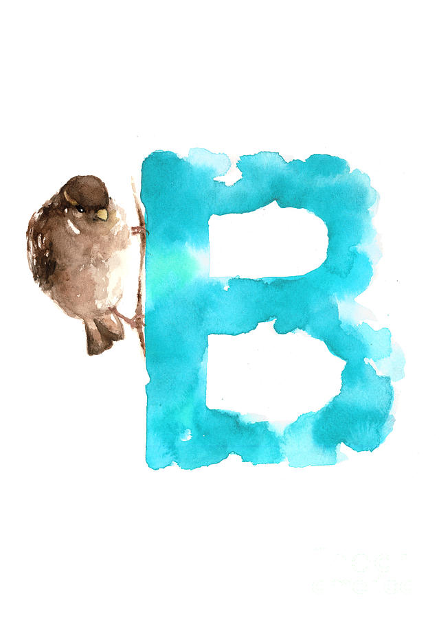 Sparrow Painting - Sparrow watercolor alphabet painting by Joanna Szmerdt