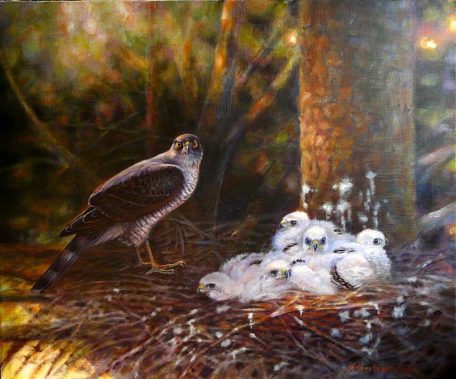 Sparrowhawk Painting - Sparrowhawk family by Anna Franceova