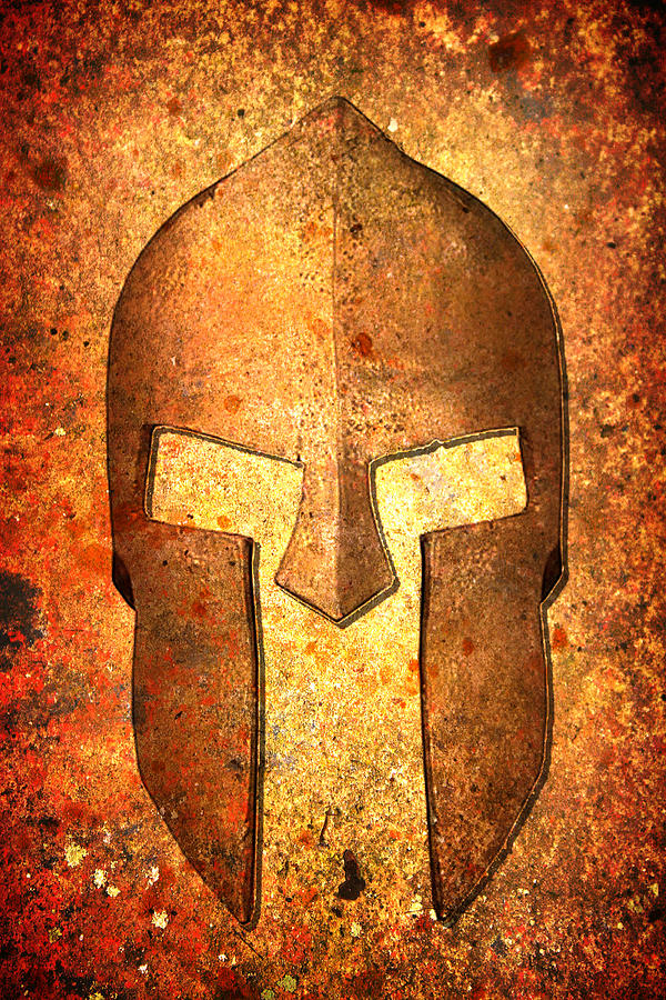 Spartan Helmet on Rust Background with a Multiply Filter Effect Digital Art by Fred Bertheas