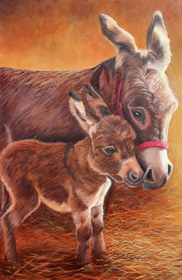 Miniature Donkeys Painting - Early Morning by Kelly Pedersen