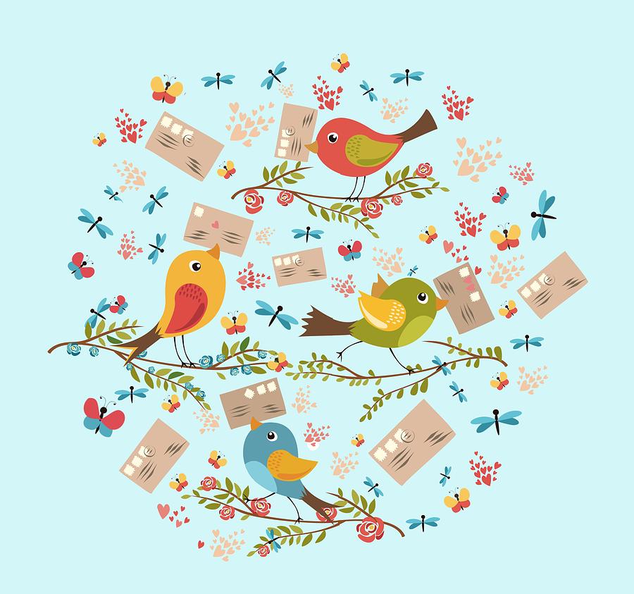 Bird Painting - Special Springtime Delivery From Little Birds Pattern by Little Bunny Sunshine
