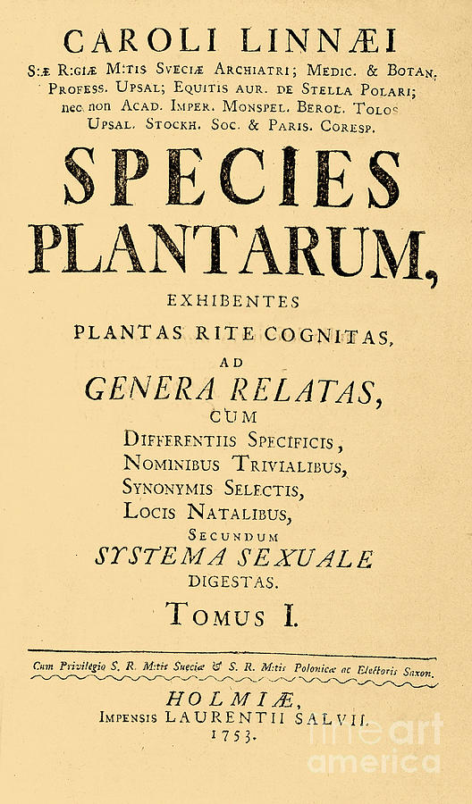 Species Plantarum, Linnaeus, 1753 Photograph by Science Source