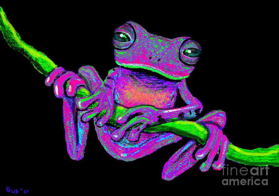 Amphibians Painting - Speckled frog on a vine by Nick Gustafson