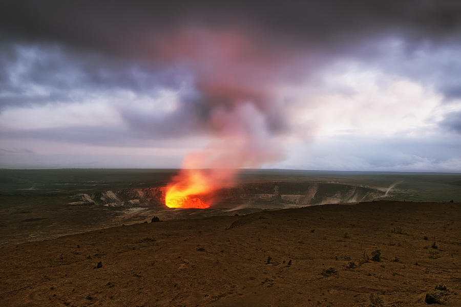 Spectacular night glow of molten lava in Kilauea Caldera. Photograph by ...