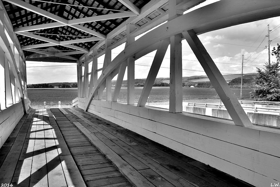 Spectacular View From Osterburg-Bowser Covered Bridge Black And White Photograph by Lisa Wooten