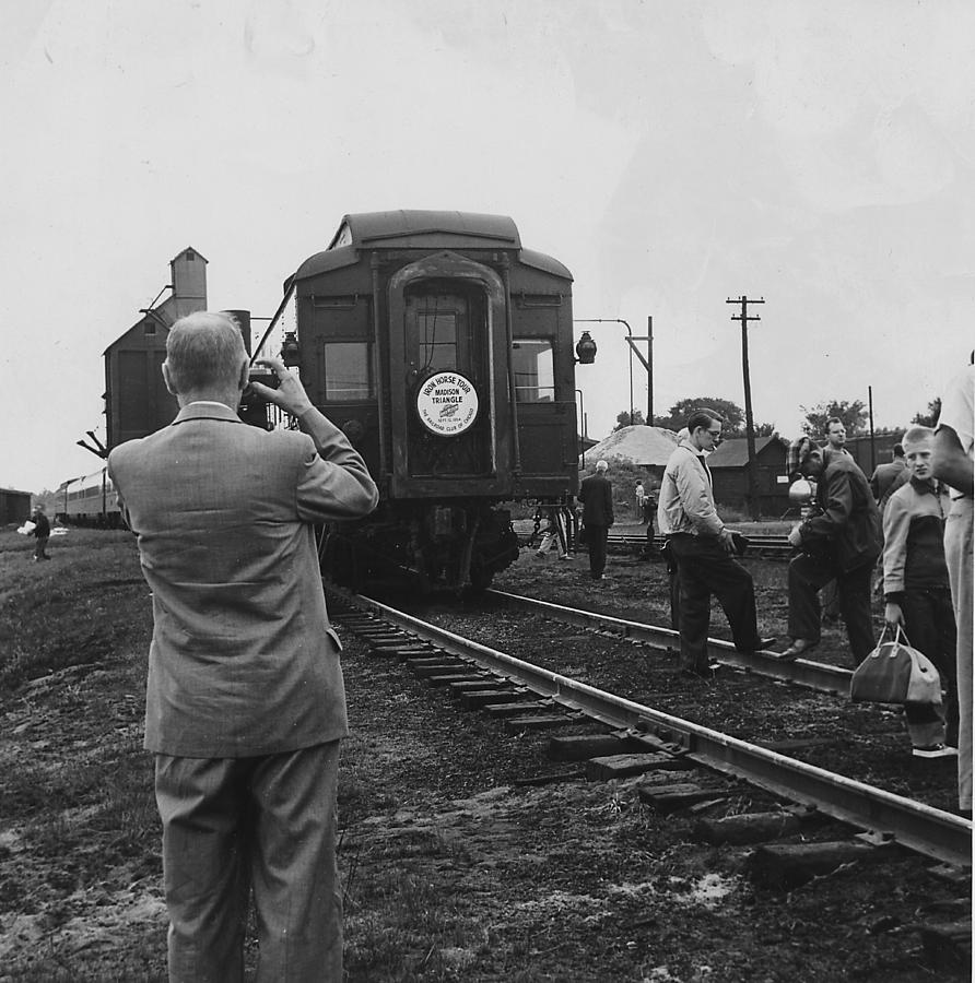 Passenger Train Photograph - Spectators Gather Around Private Railroad Car - 1954 by Chicago and North Western Historical Society