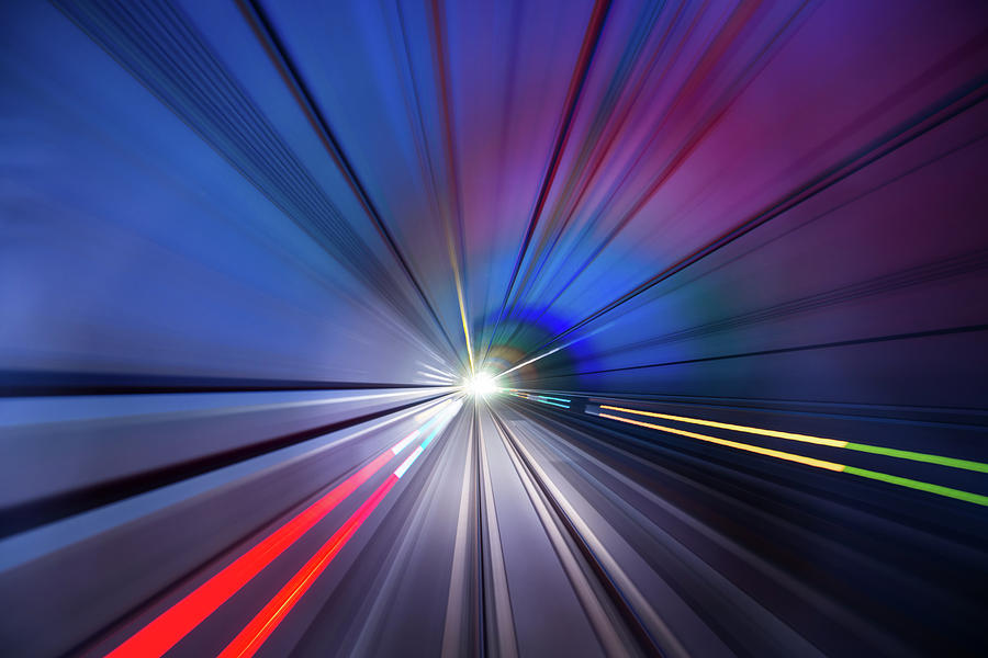 Speed light from Train and car in tunnel Photograph by Anek Suwannaphoom