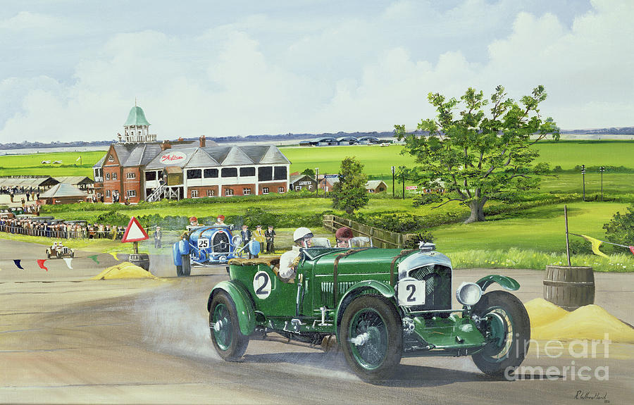 Car Painting - Speed Six Bentley at Brooklands 1930 by Richard Wheatland