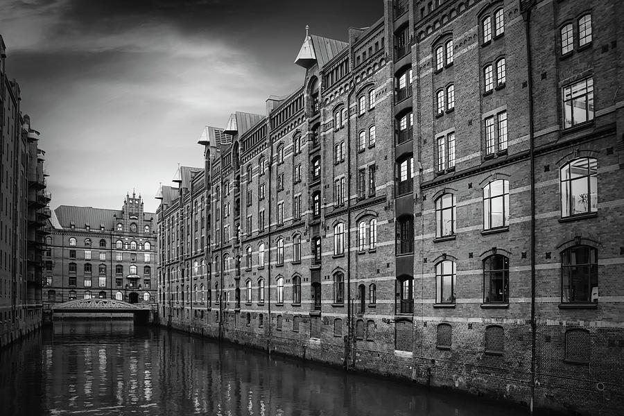 City Photograph - Speicherstadt Hamburg Germany in Black and White by Carol Japp