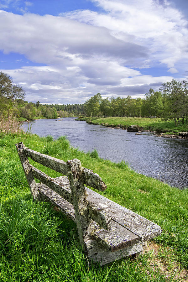 Spey River and old Bench Photograph by Arterra Picture Library
