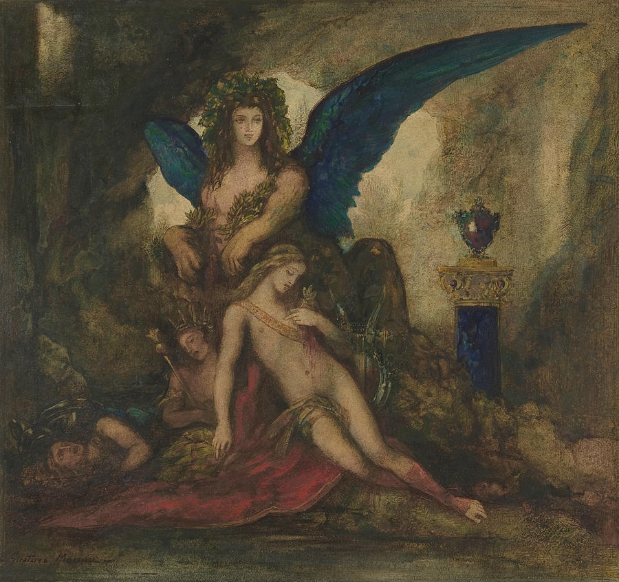 Sphinx in a Grotto Drawing by Gustave Moreau