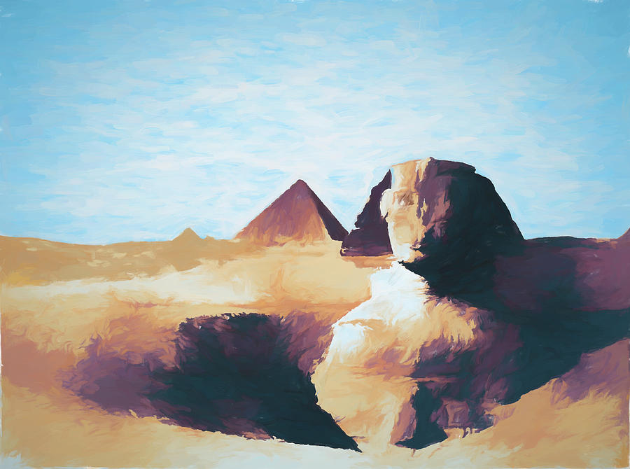 Sphinx and Pyramids Mixed Media by John S Stewart