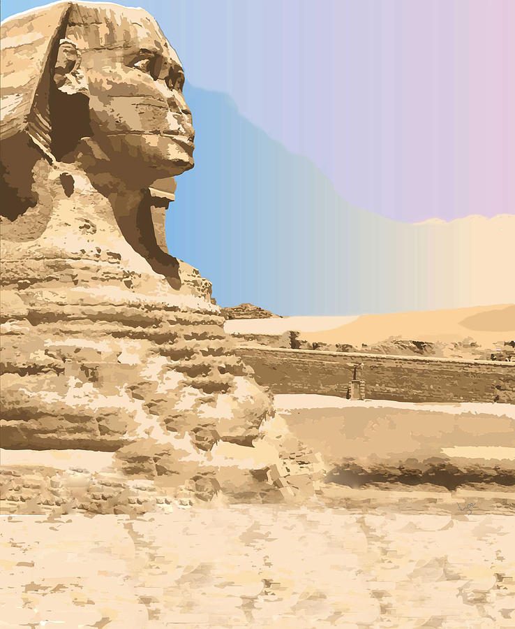 Desert Digital Art - Sphinx Pyramid, Egypt by Inge Lewis