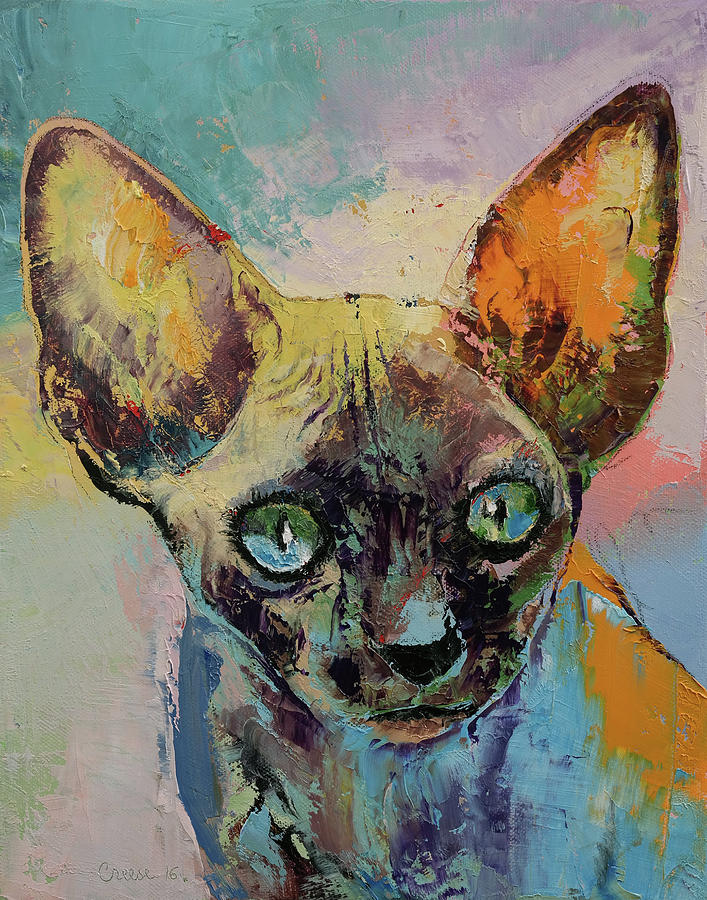 Sphynx Cat Portrait Painting by Michael Creese